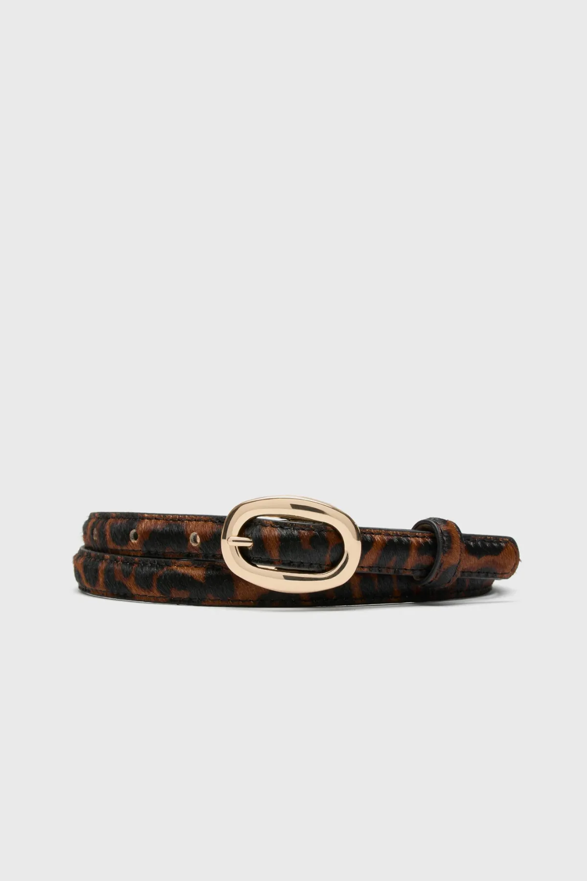 Leopard Haircalf Oval Buckle Skinny Belt by Tuckernuck Accessories