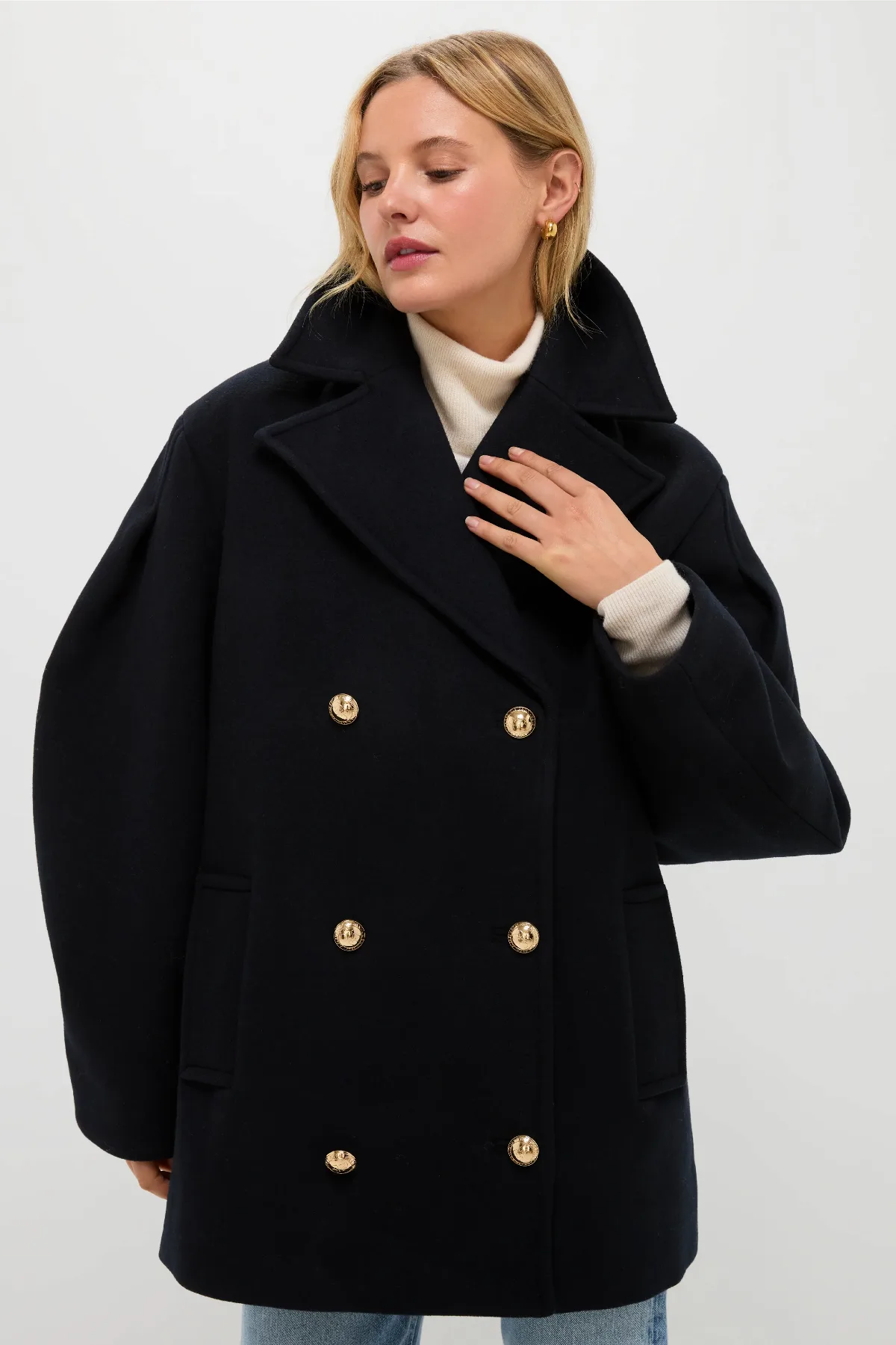 Sky Captain Peacoat Wool Midi Coat by GANNI