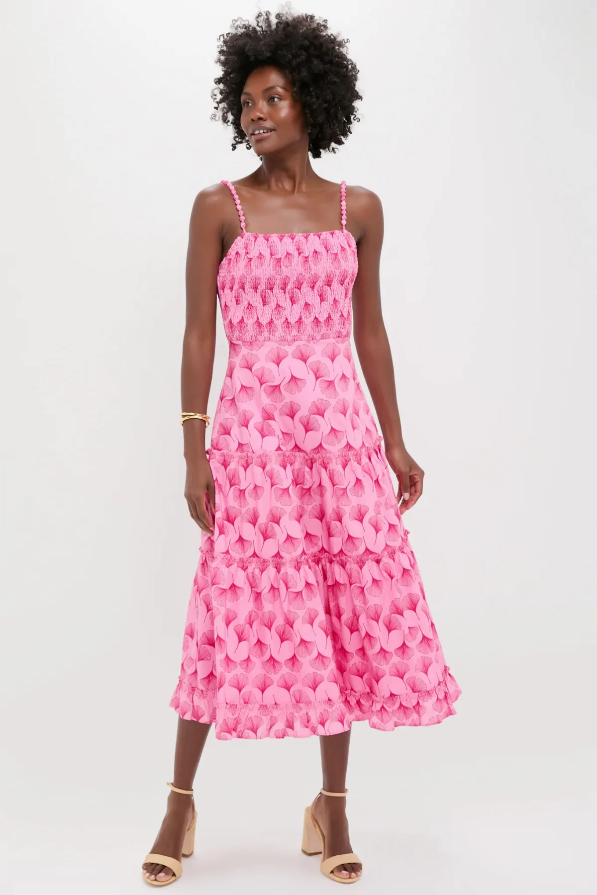 Pink & Raspberry Ginkgo Floral Augustine Midi Dress by Hyacinth House