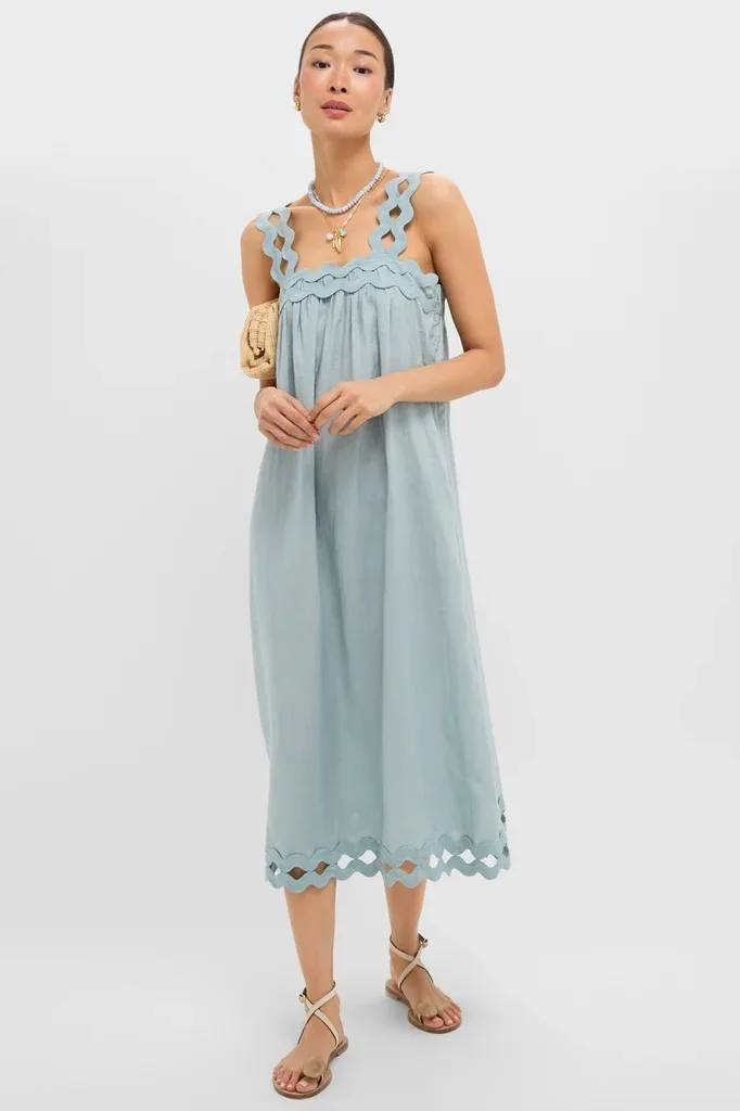 Light Blue Ric Rac Linen Ellis Dress by Tuckernuck