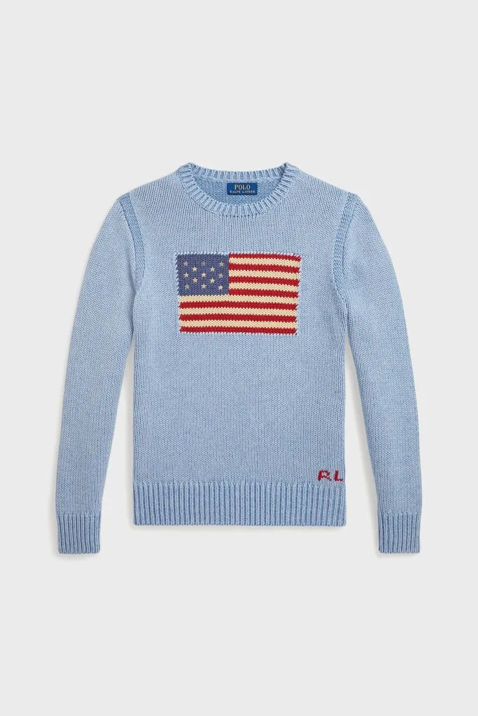 Long-Sleeve Combed Cotton Flag Crewneck Sweater by Polo Ralph Lauren