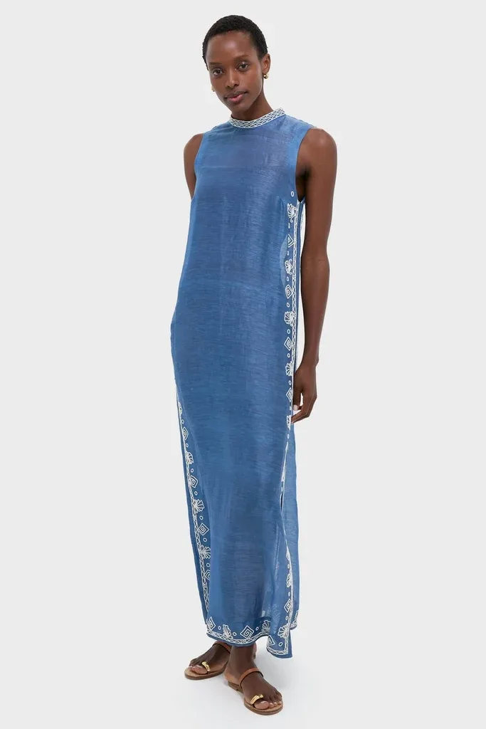 Blue Yasmeen Embellished Midi Dress by Alemais