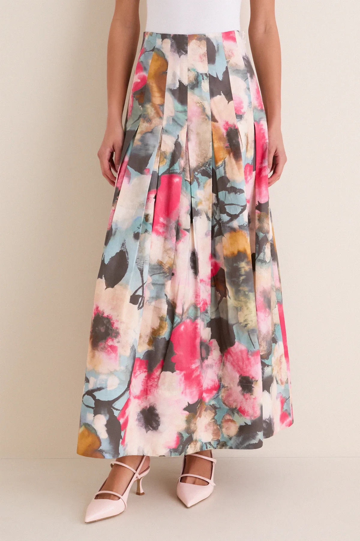 Mist Multi Floral Printed Cotton Full Skirt by Lela Rose