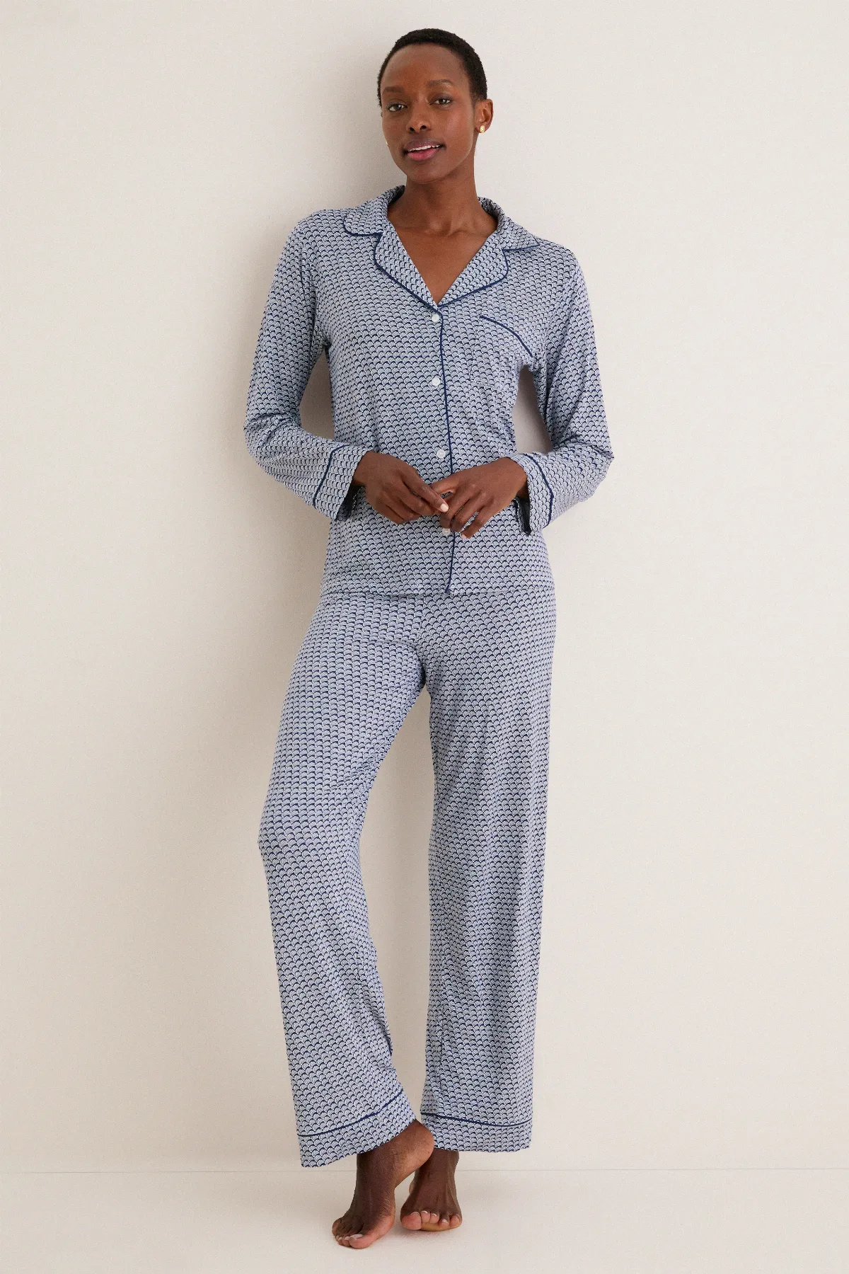 Seashell Navy Gisele Printed Long PJ Set by Eberjey