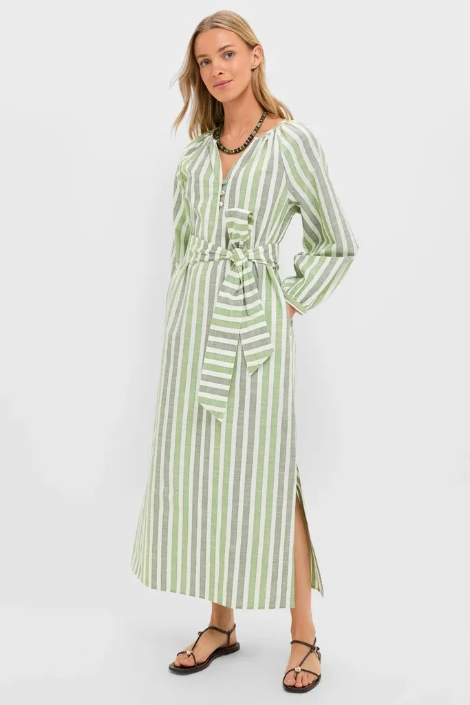 Lime Stripe Maryse Caftan by Tnuck Beach