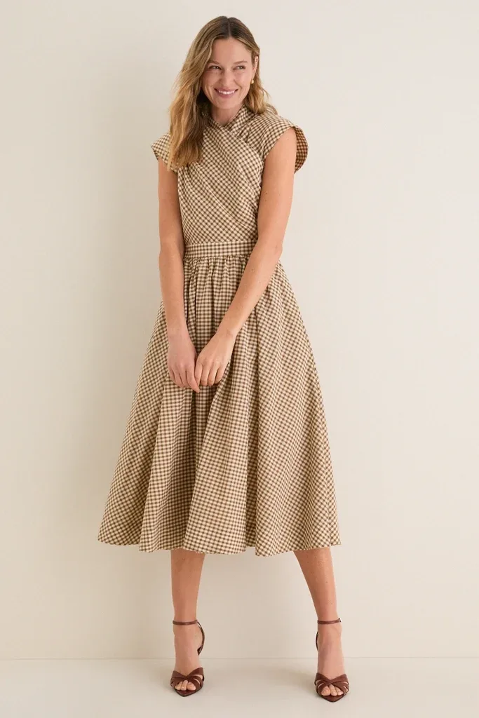 Mocha Gingham Dame Dress by Tuckernuck