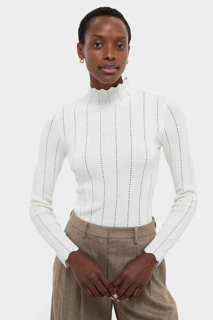 White Pointelle Knit Allen Turtleneck by Pomander Place