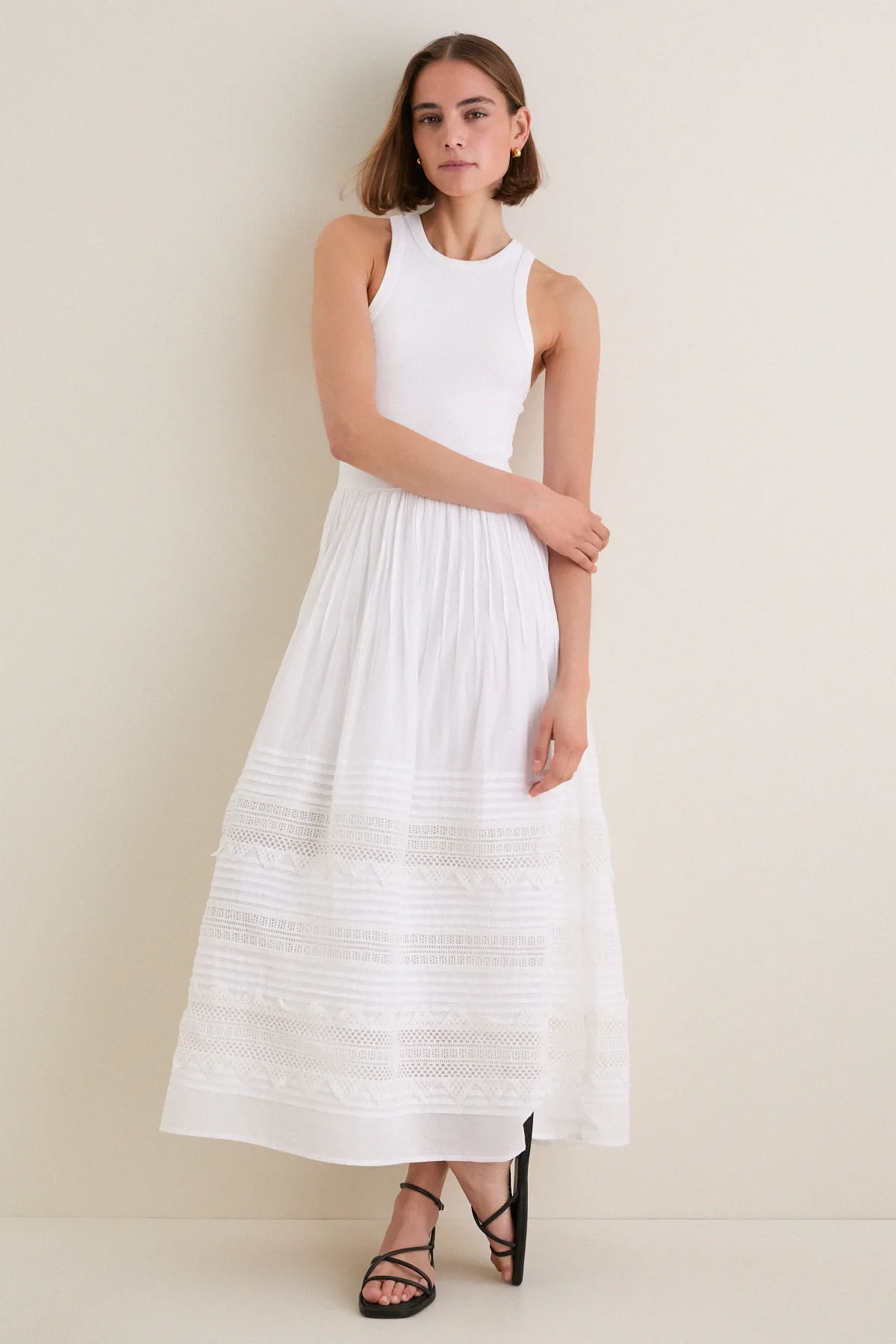 White Rib Crew Neck Dress by Polo Ralph Lauren