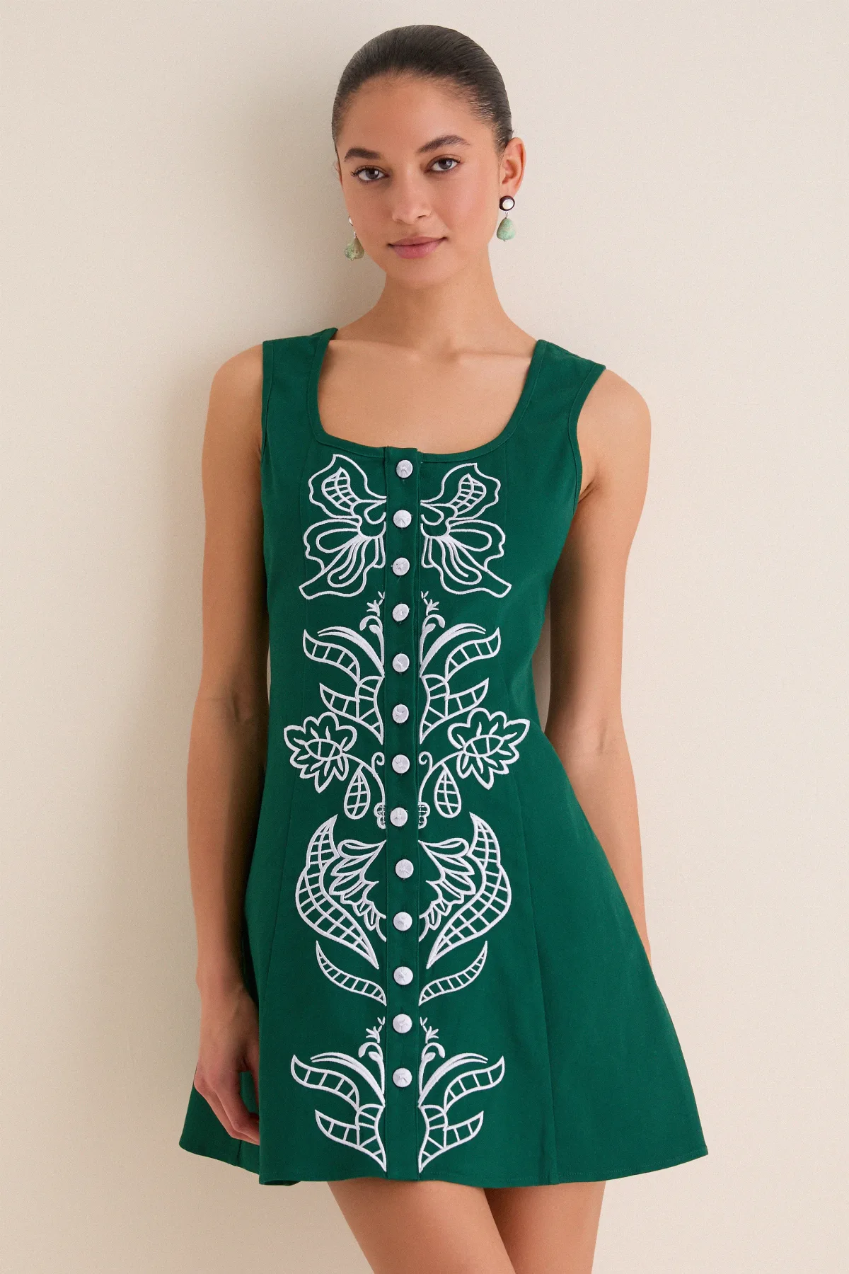 Green & Baby Blue Embroidered Lucy Mini Dress by English Factory