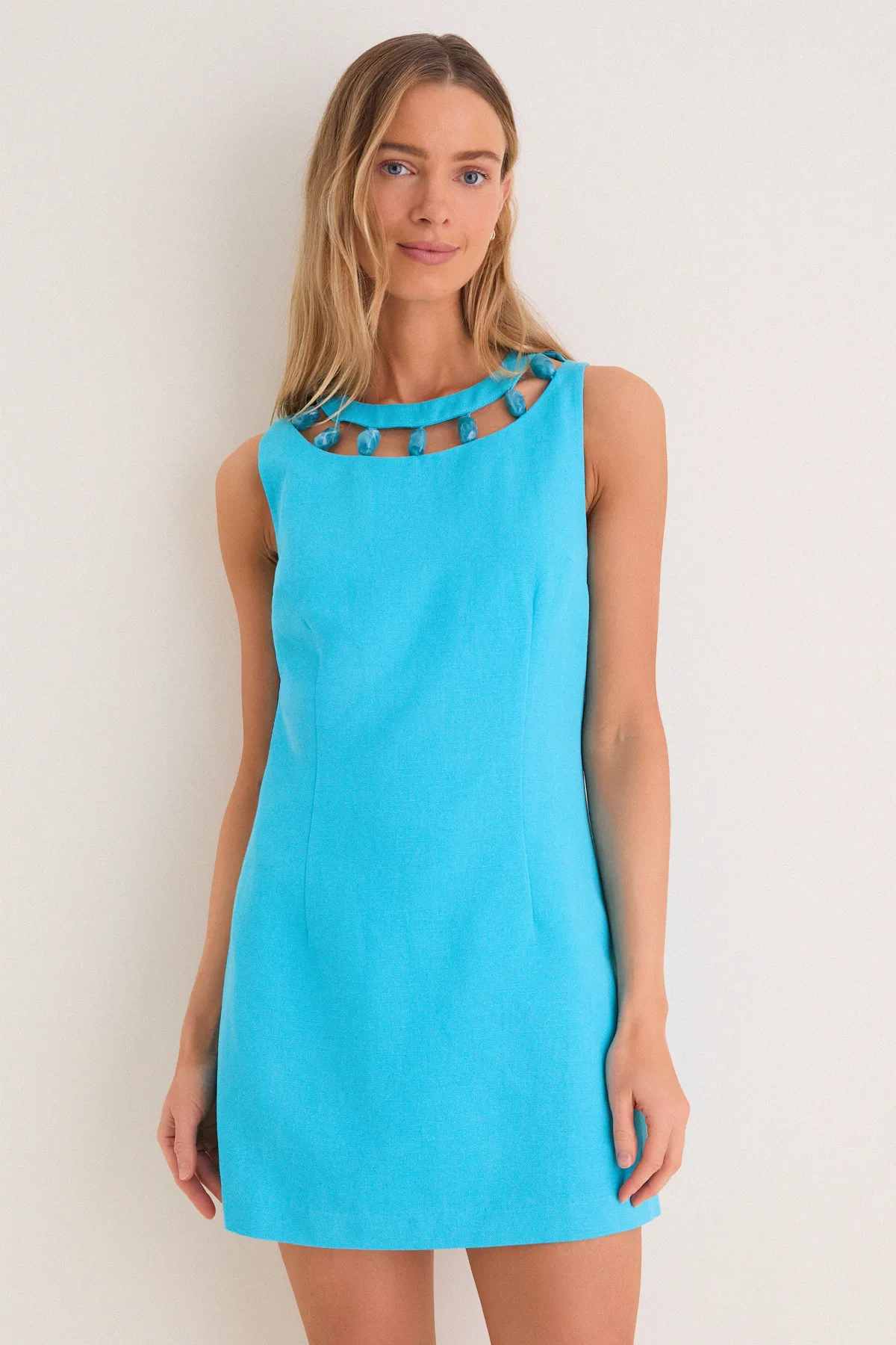 Aqua Beaded Dottie Mini Dress by Hyacinth House