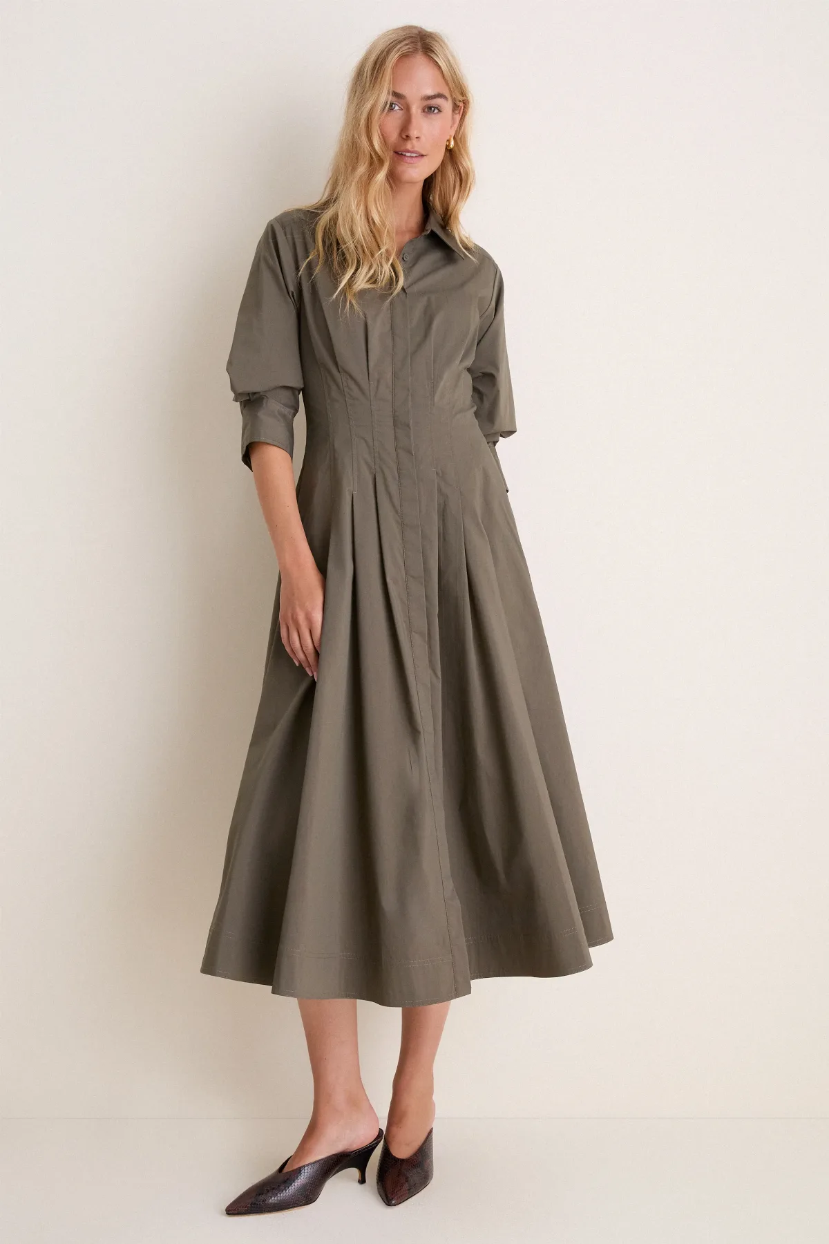 Dark Olive Jazz Pintuck Midi Dress by SIMKHAI