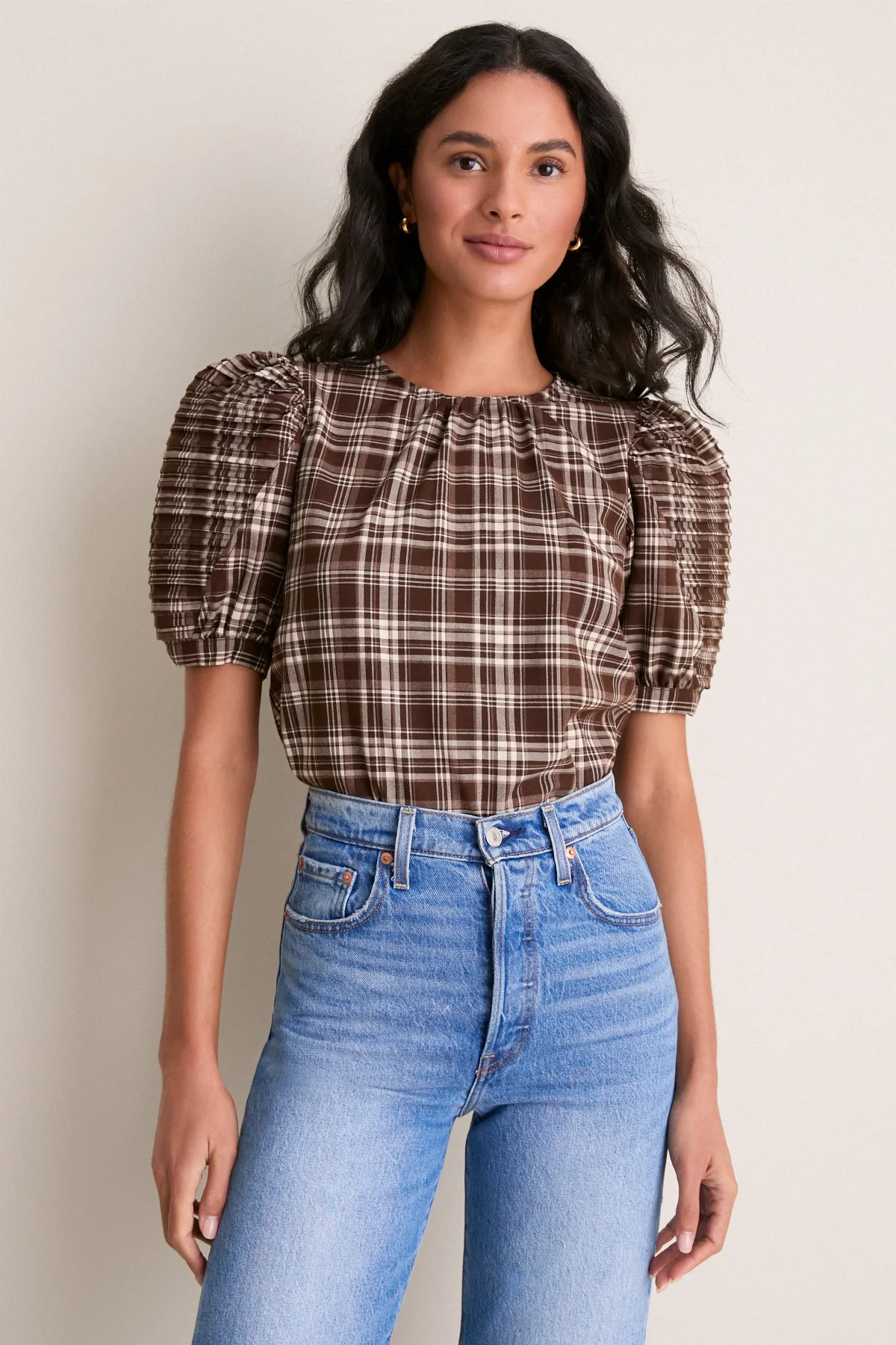Brown Plaid Haven Blouse by Hyacinth House