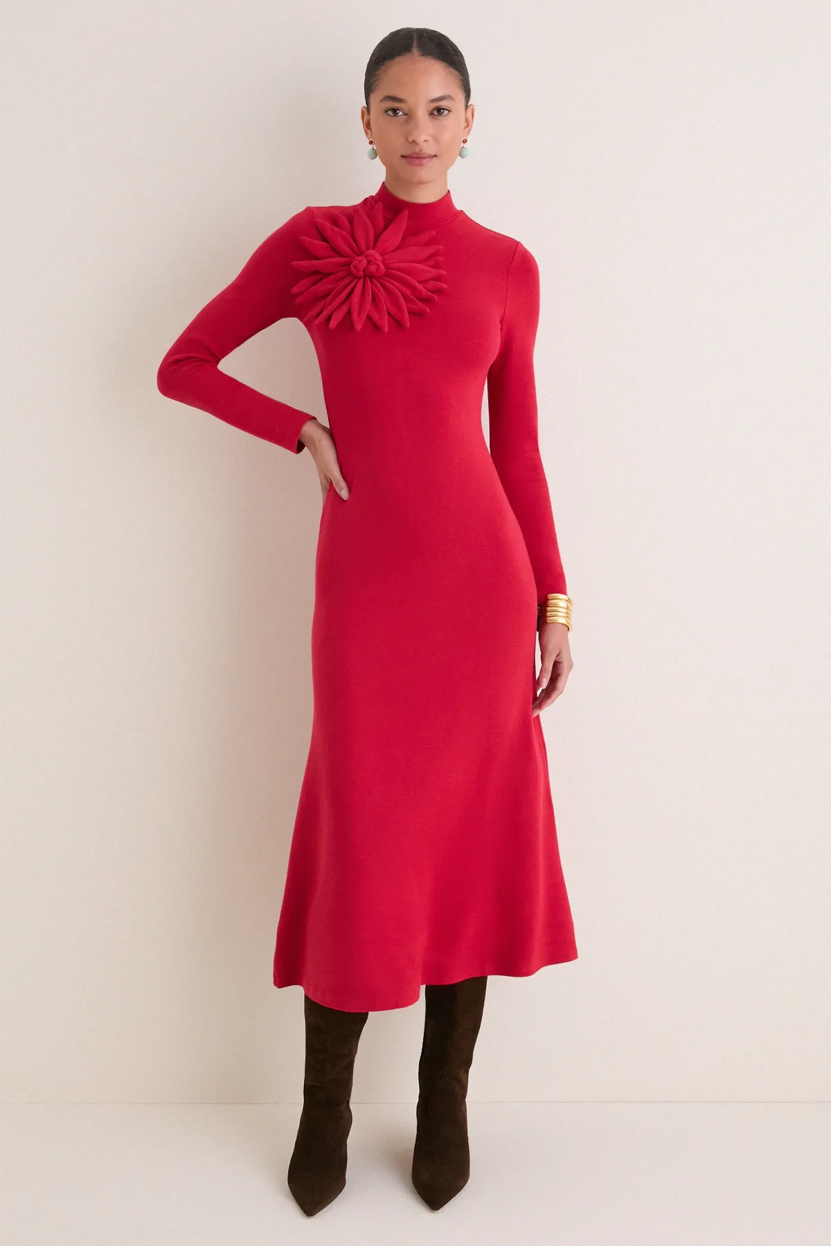 Red Long Sleeve Flower Maxi Dress by Farm Rio