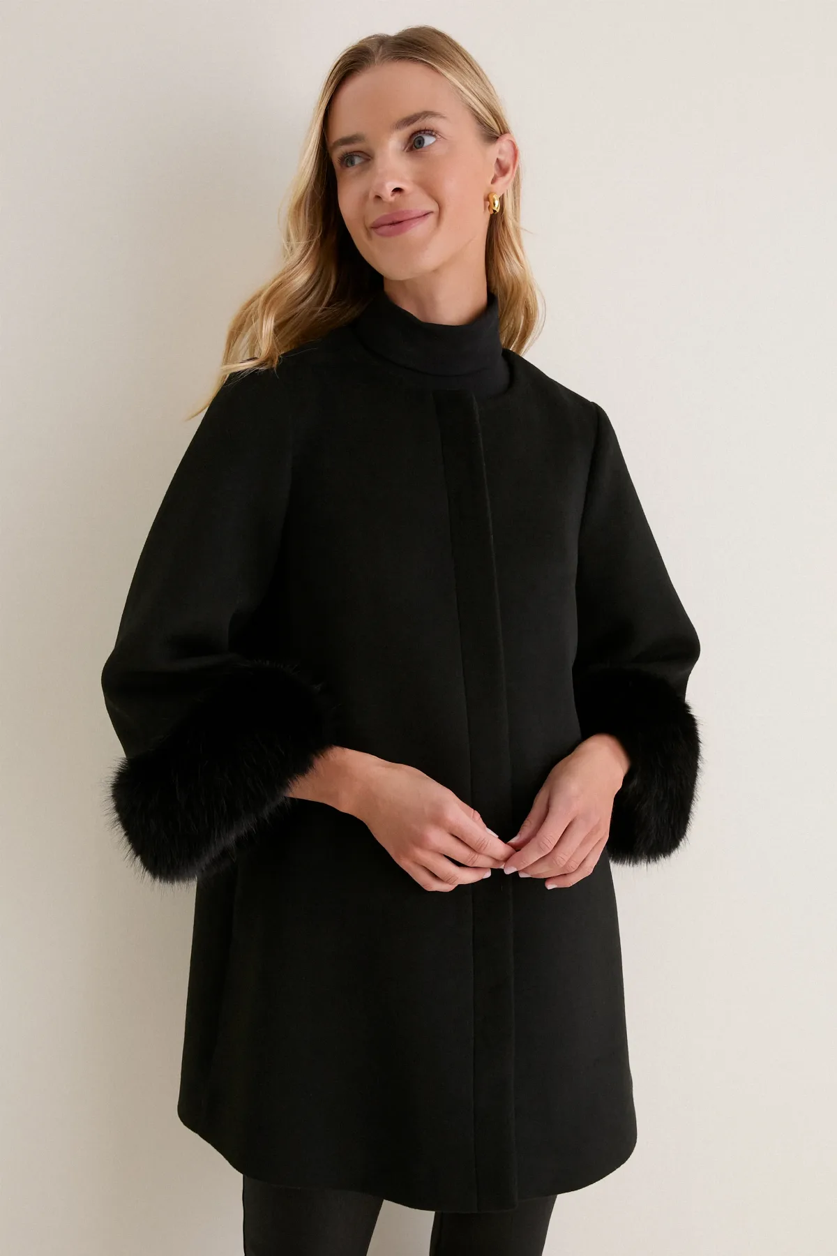 Black Wool Fur Cuff Harlan Coat by Tuckernuck