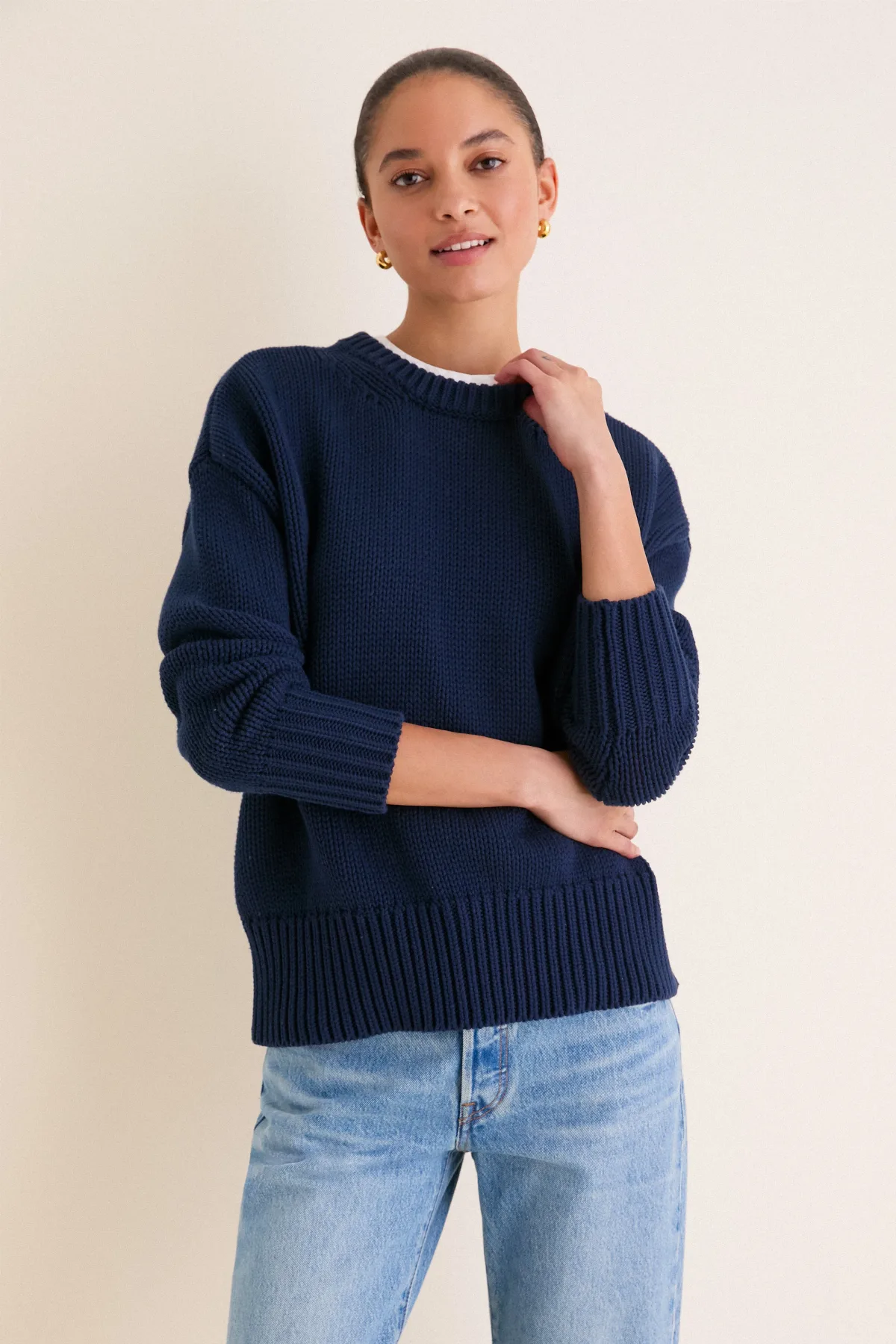 Navy Cotton Cliff Crewneck Sweater by Tuckernuck