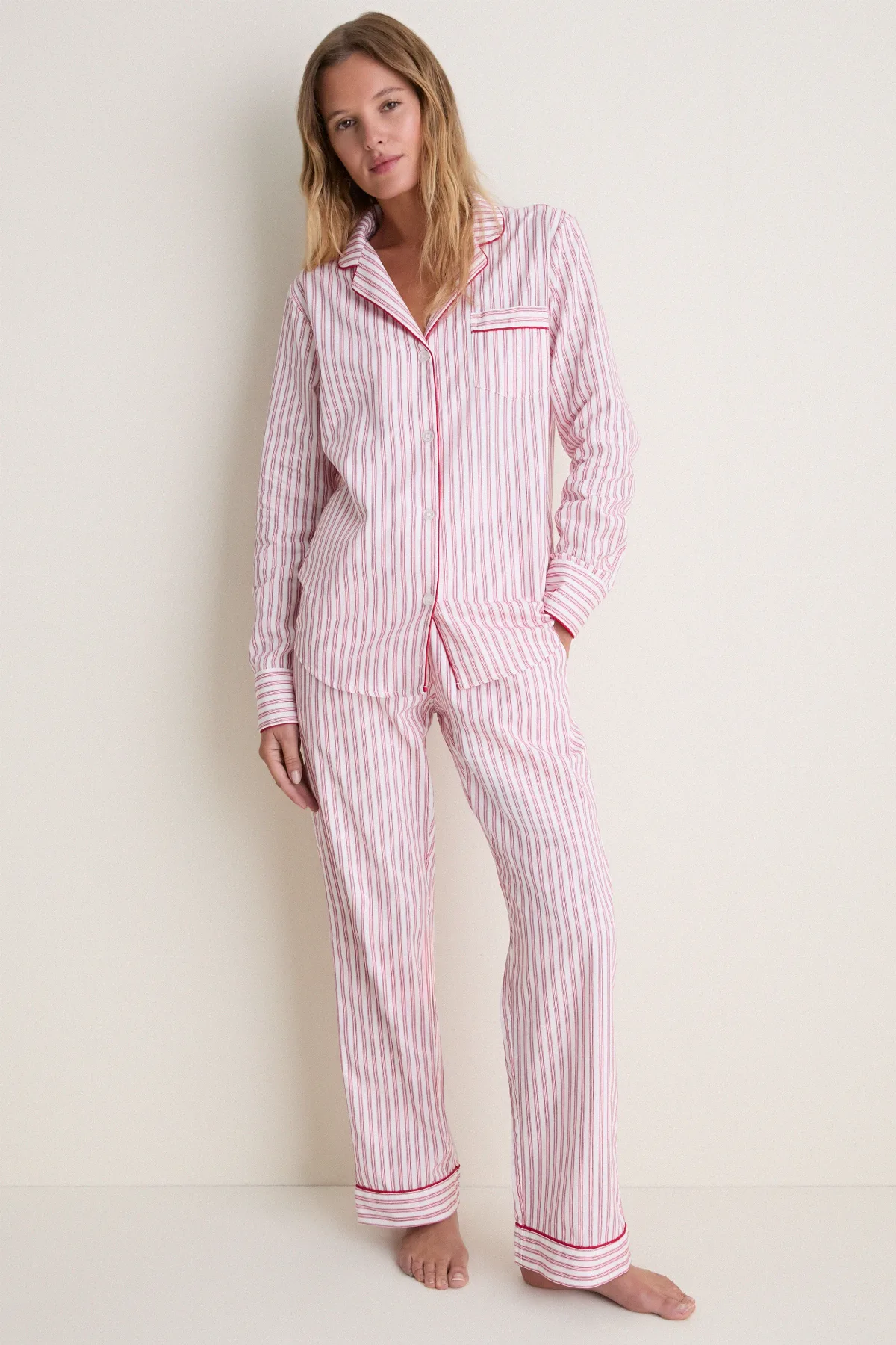 Antique Red Ticking Long Sleeve Pants Set by Petite Plume