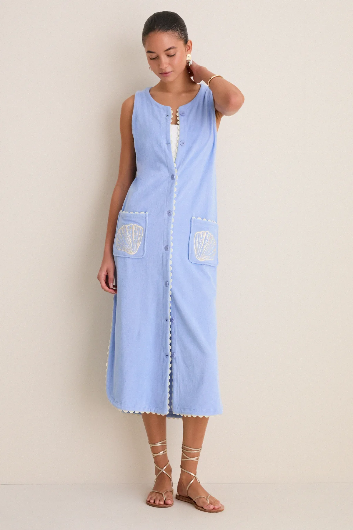 Sky Blue Embroidered Bermuda Terrycloth Caftan by Tnuck Beach
