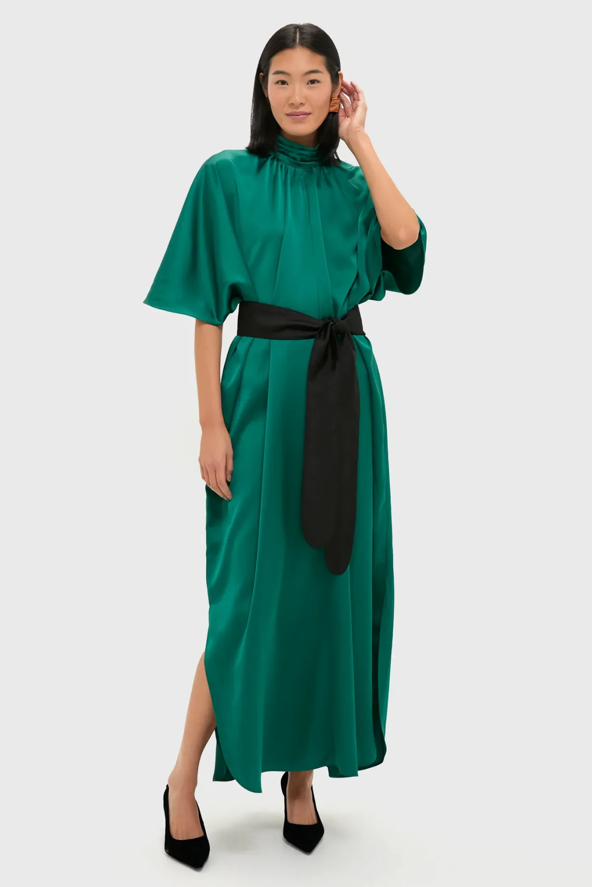 Green Satin Patricia Maxi Dress by Tuckernuck