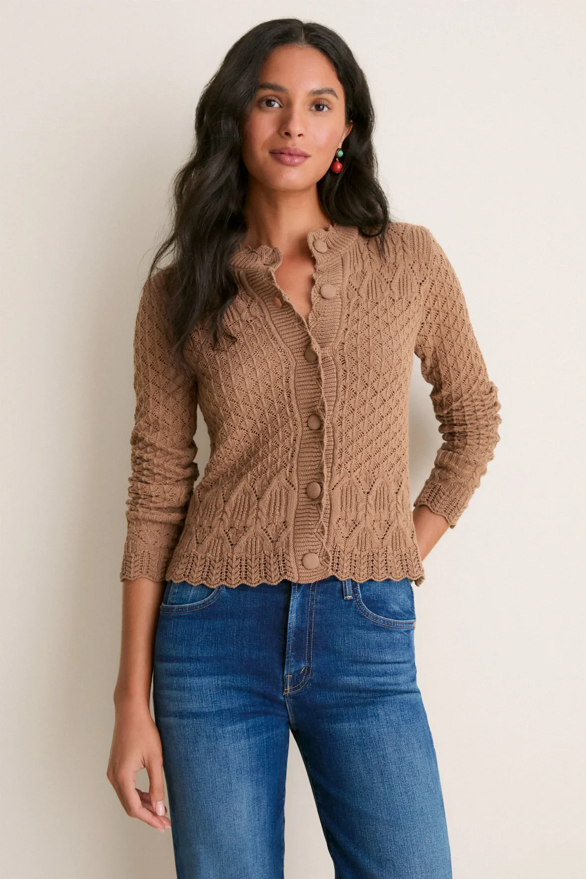 Mocha Pointelle Capucine Cardigan by Hyacinth House