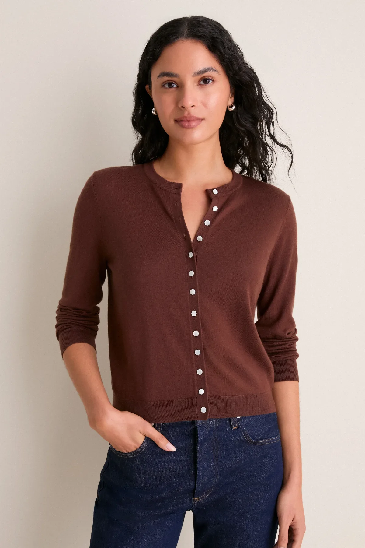 Mahogany Cashmere Silk Spencer Cardigan by Tuckernuck