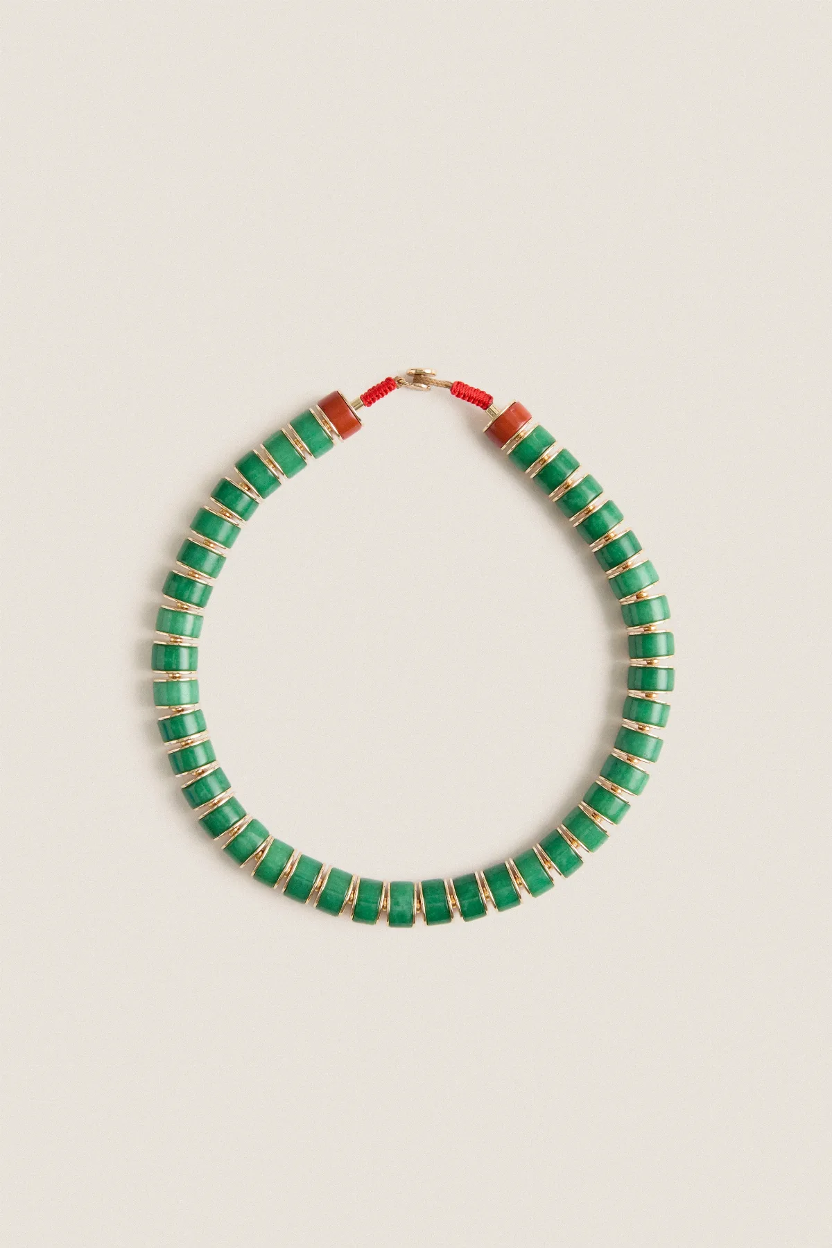 Gold and Green Jade Stone Slice Necklace by Roxanne Assoulin
