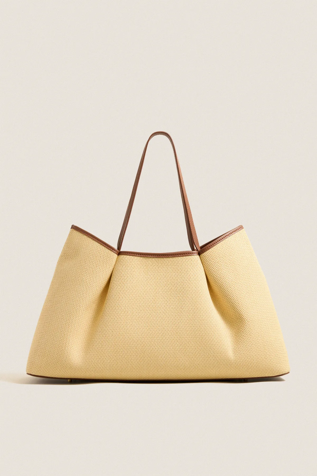 Natural and Cognac Raffia Dimple Tote by Elleme