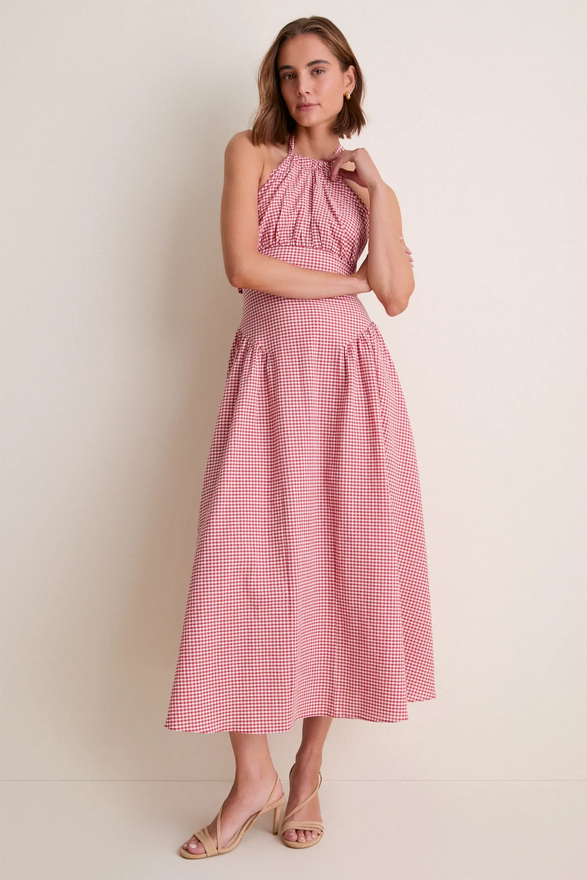 Red Cantinho Gingham Mafra Midi Dress by FAITHFULL THE BRAND