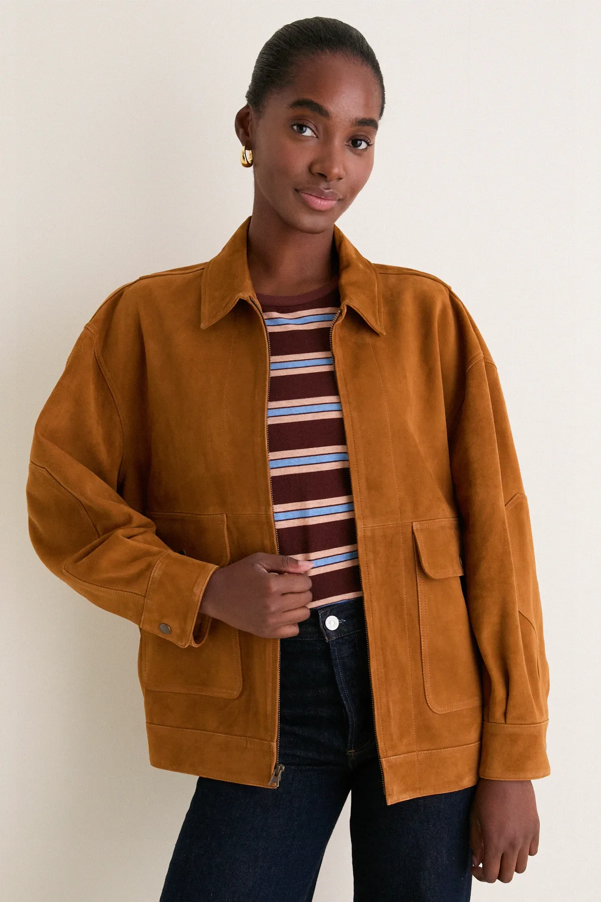 Cognac Suede Folsom Jacket by THE GREAT.