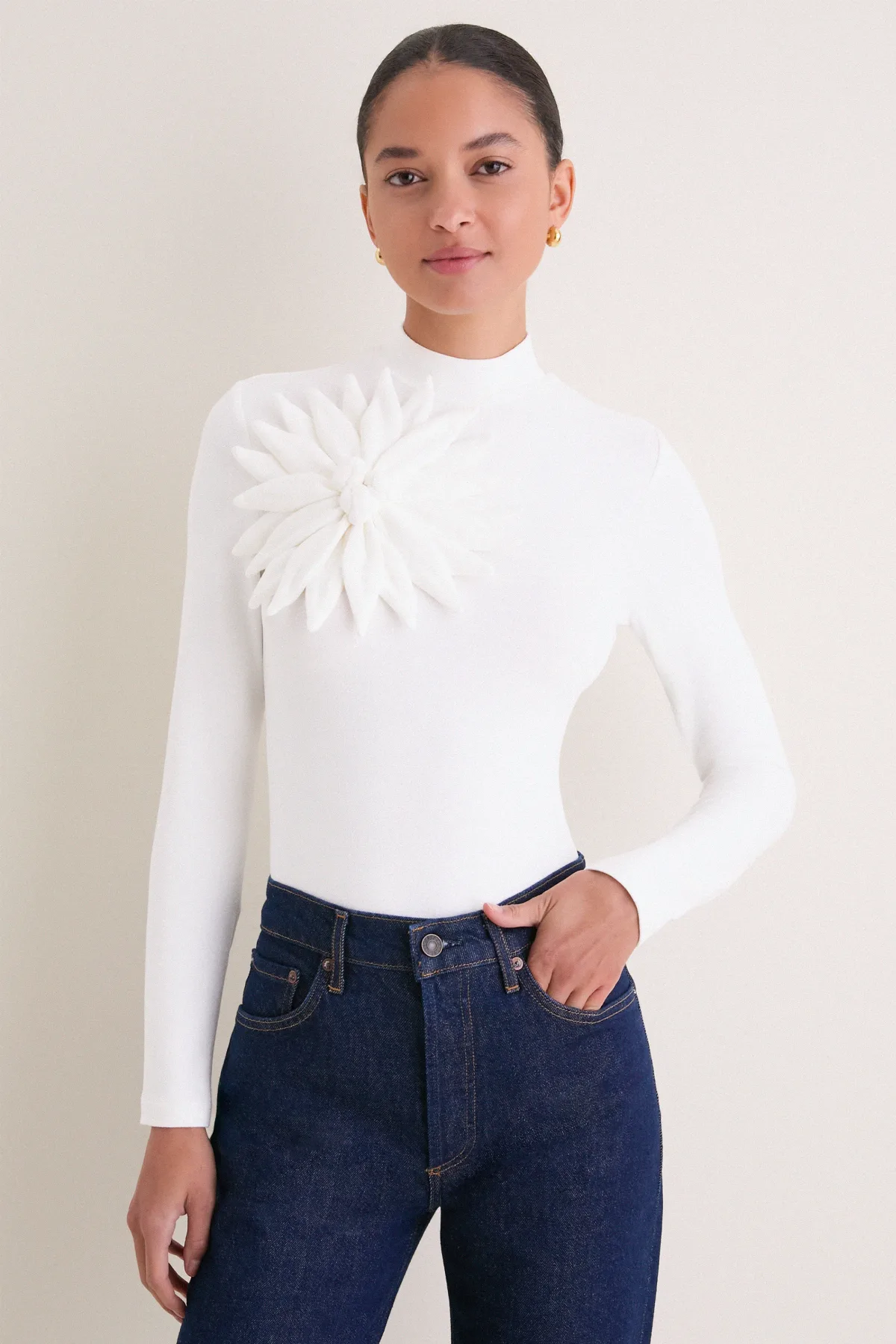 Off-White Long Sleeve Flower Top by Farm Rio