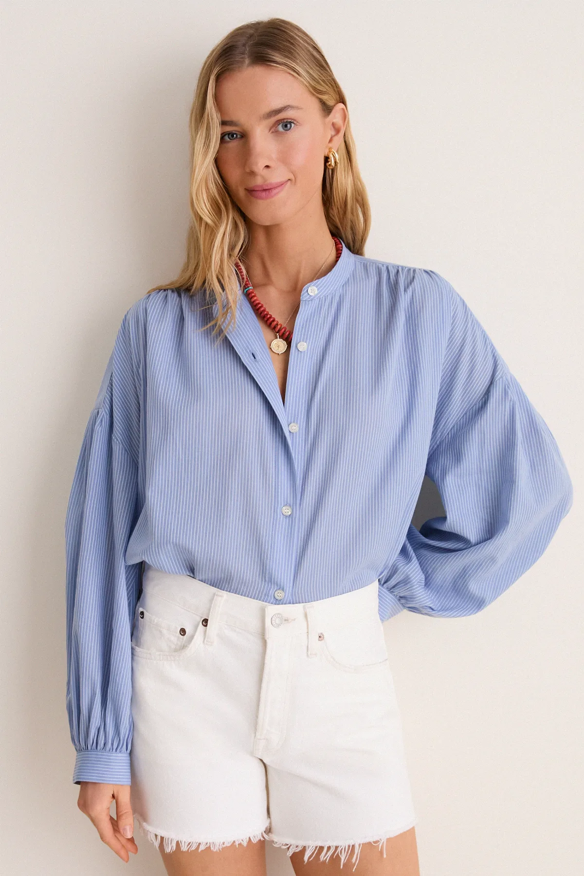 Light Blue Shadow Stripe Juliette Button Down by Tuckernuck