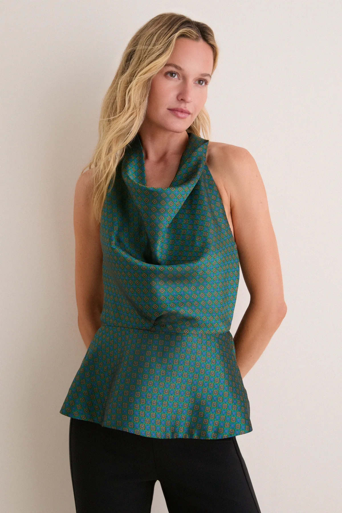 Geometric Tie Jacquard Farrow Halter Top by Tuckernuck