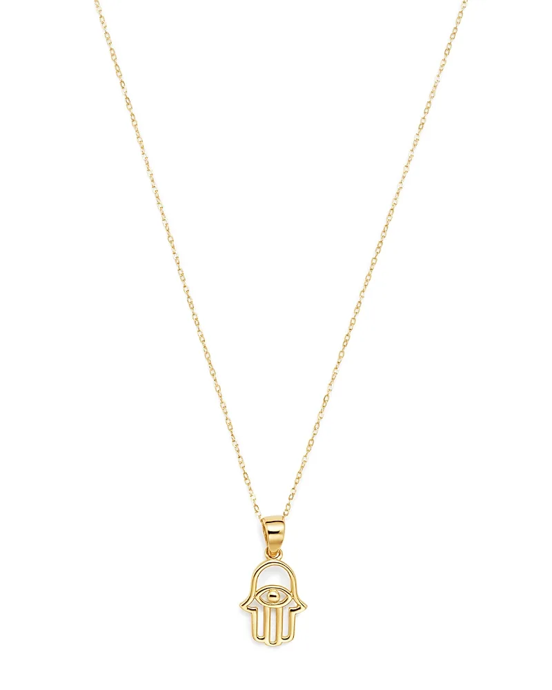 Hamsa Hand Pendant Necklace in 14K Yellow Gold, 16" by Moon & Meadow