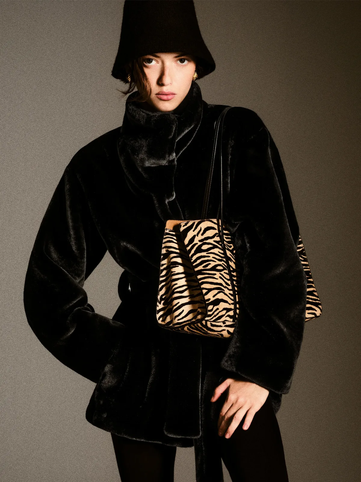 Ayla Coat Black Fur by Reformation