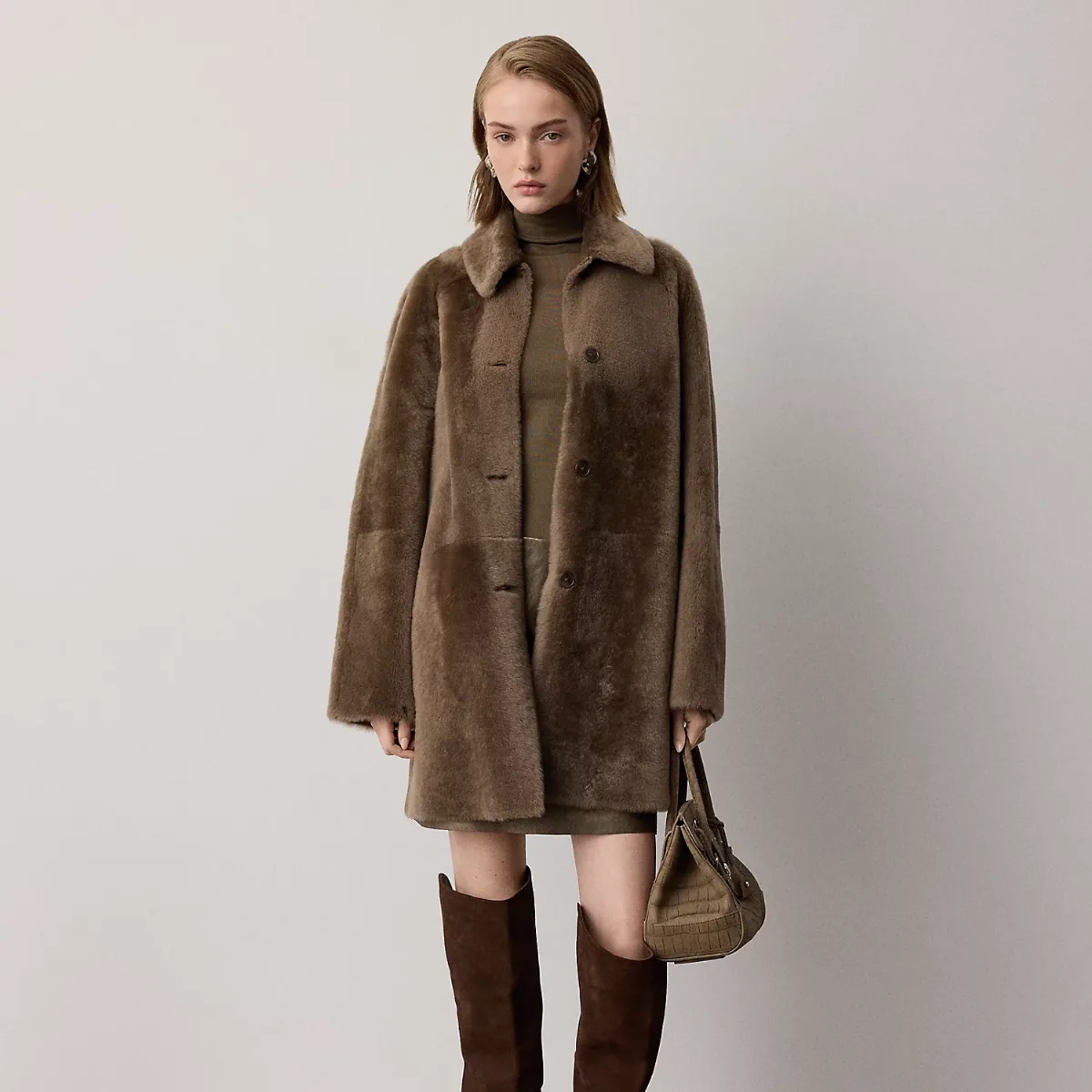 Janise Waxed Lamb-Shearling Coat by Ralph Lauren Collection