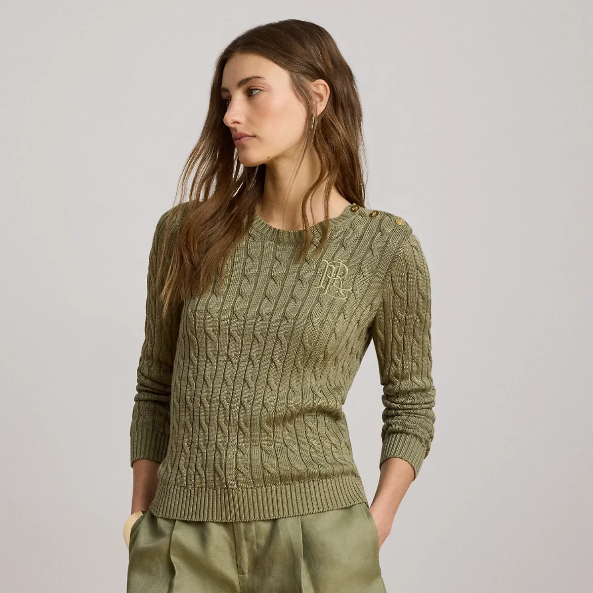 Button-Trim Cable-Knit Jumper by Lauren Ralph Lauren