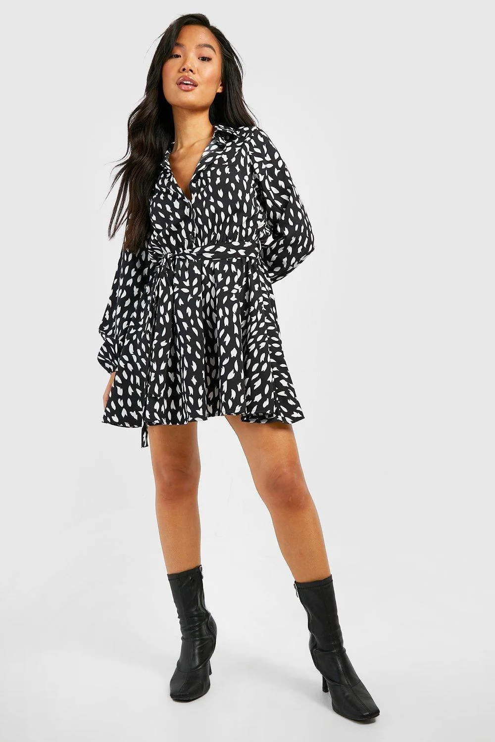 Petite Smudge Print Skater Shirt Dress by boohoo