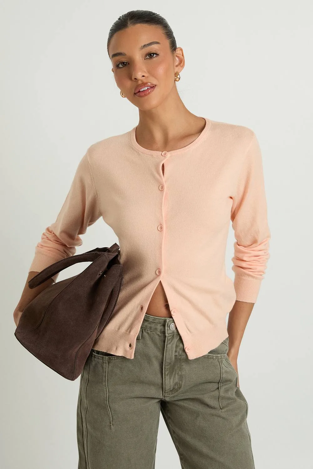 Super Soft Lightweight Knitted Crew Neck Cardigan by boohoo