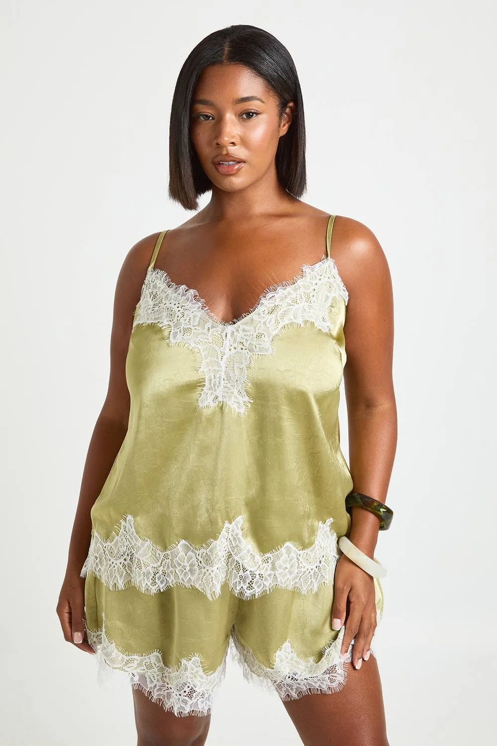 Hammered Satin Lace Trim Cami Top by boohoo
