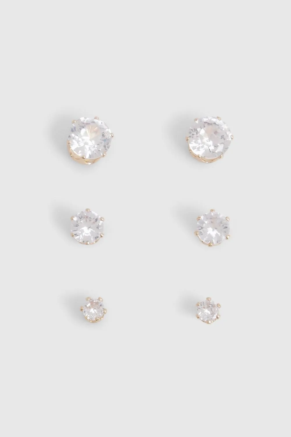 3 Pack Diamante Stud Earrings by boohoo
