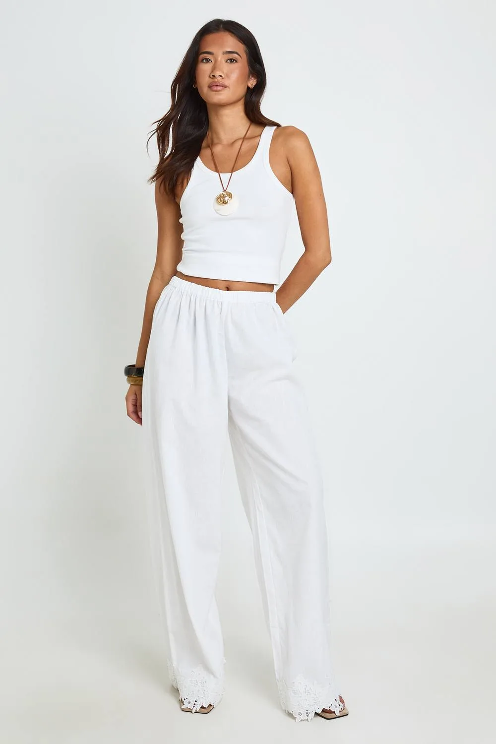 Tall Embroidered Trim Wide Leg Trouser by boohoo