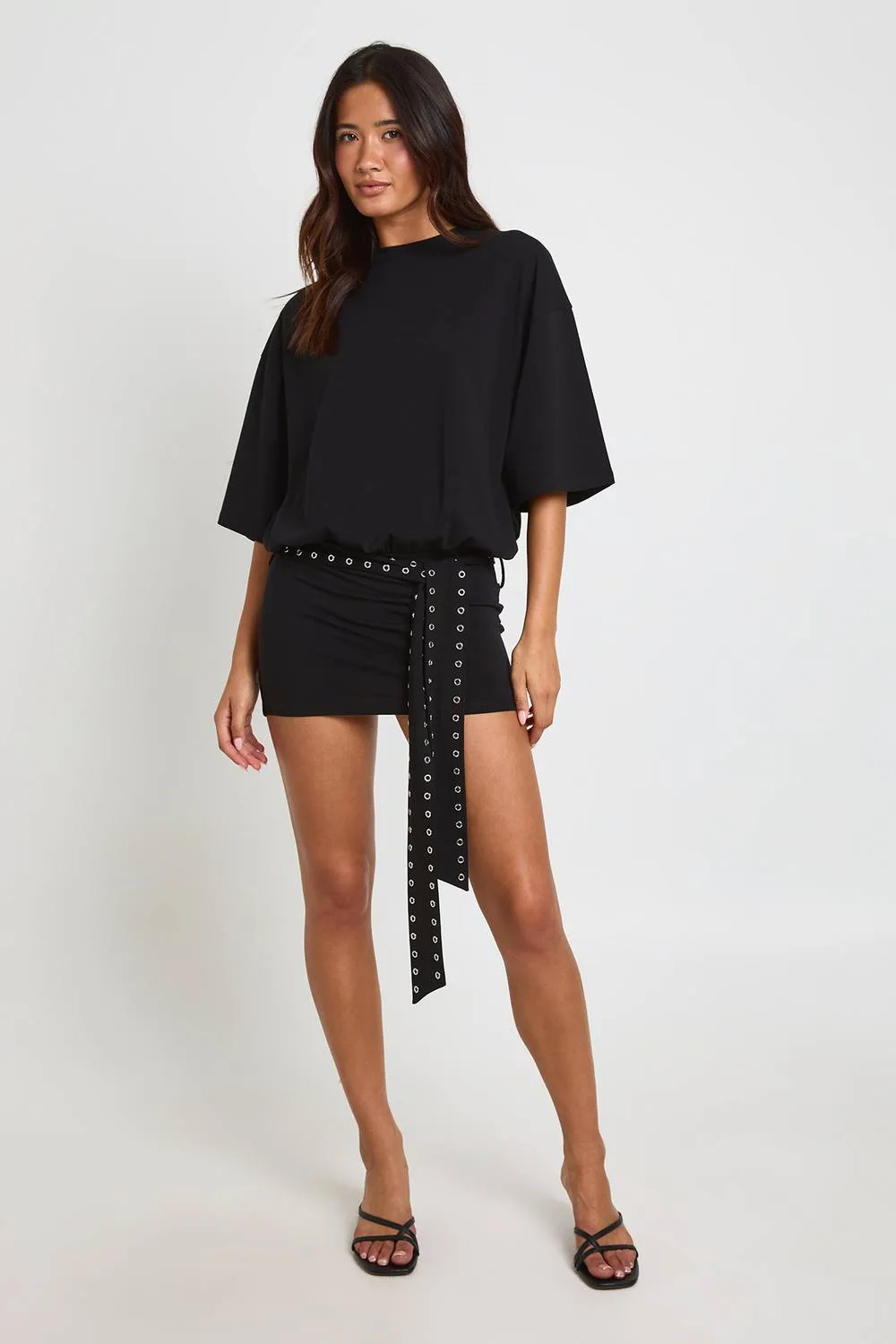 Oversized Mini Dress with Studded Belt by boohoo