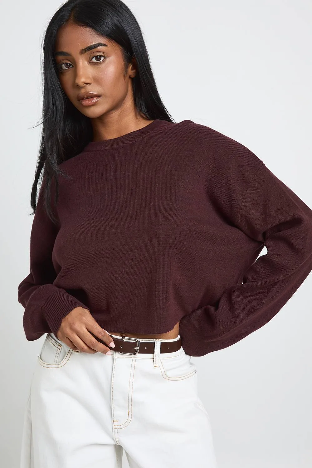 Round Neck Long Sleeve Knitted Top by boohoo