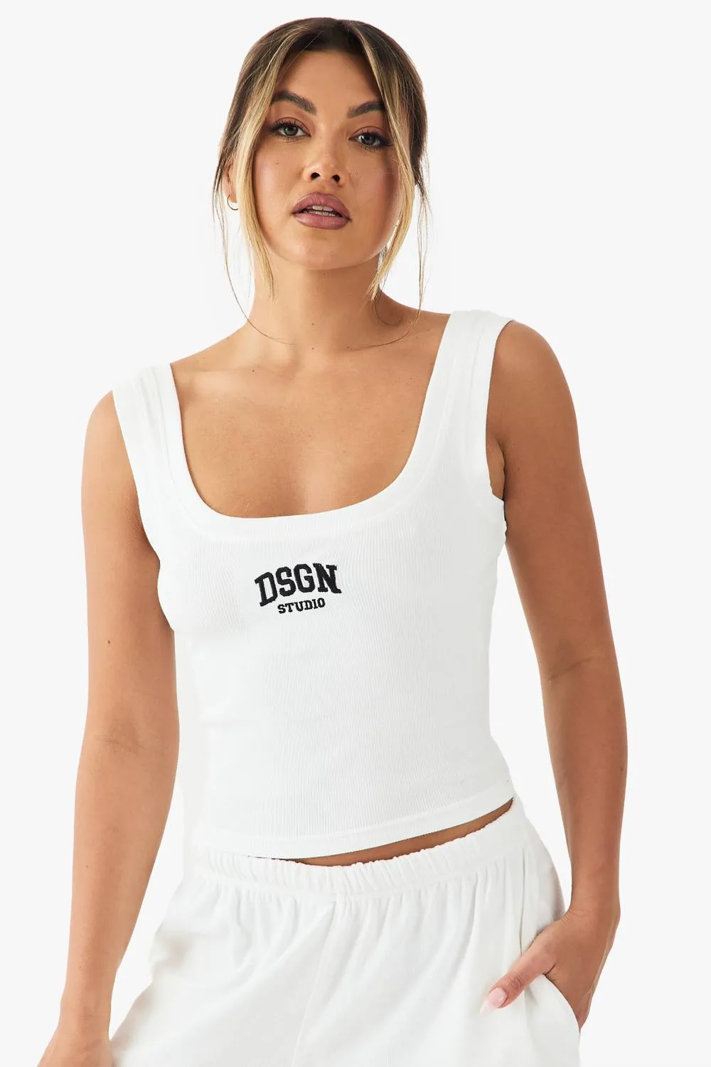Dsgn Studio Collegiate Embroidered Rib Tank Vest Top by boohoo
