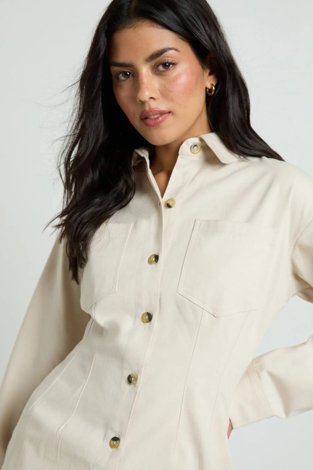 Chambray Cinched Shirt by boohoo