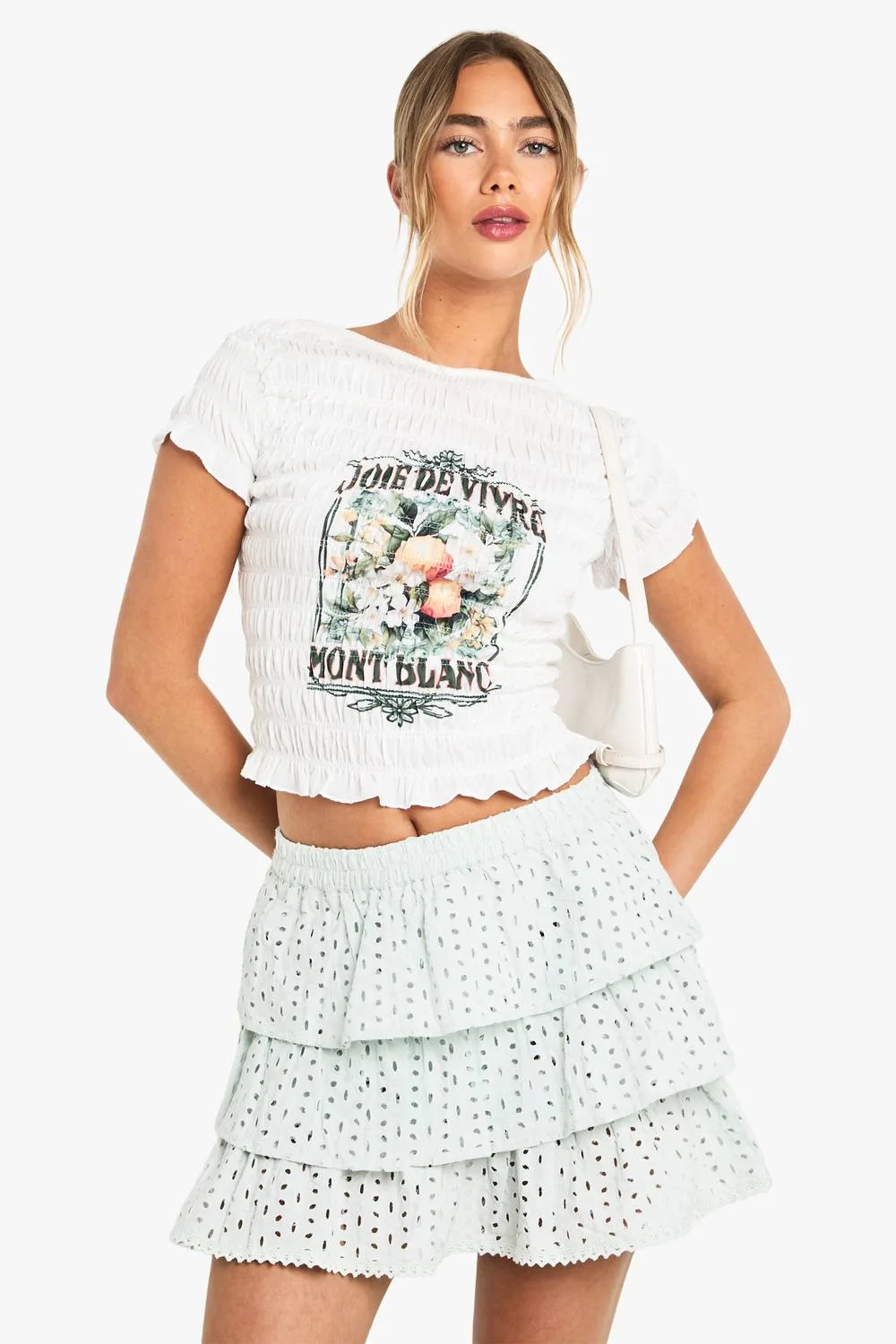 Broderie Ruffle Mini Skirt by boohoo