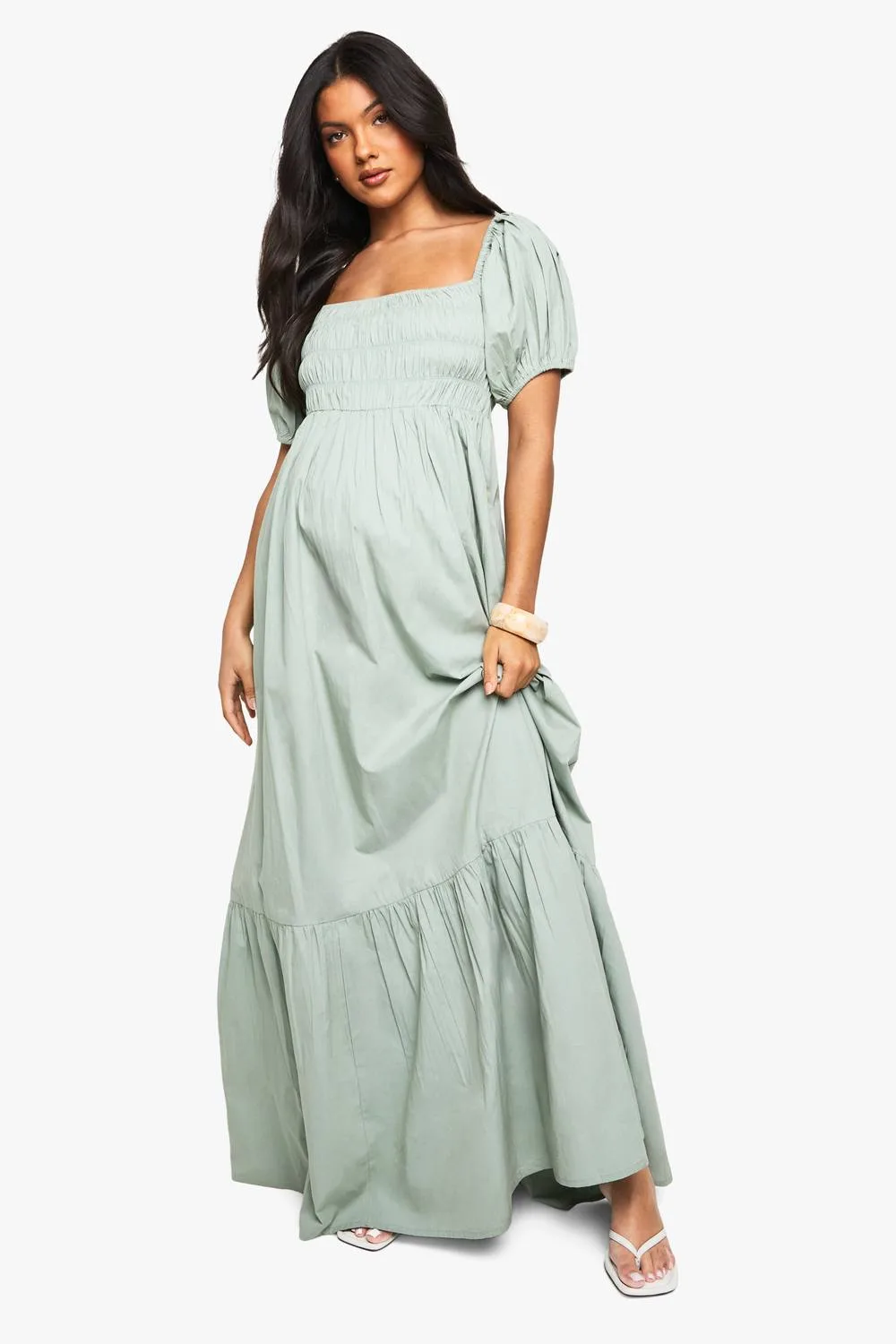 Maternity Cotton Poplin Puff Sleeve Maxi Dress by boohoo