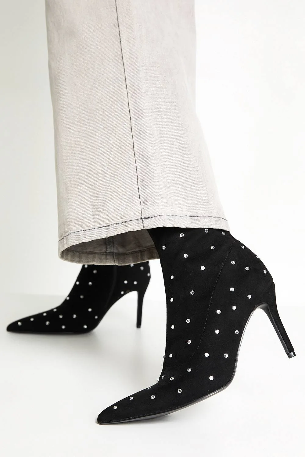 Faux Suede Studded Pointed Toe Ankle Boots by boohoo