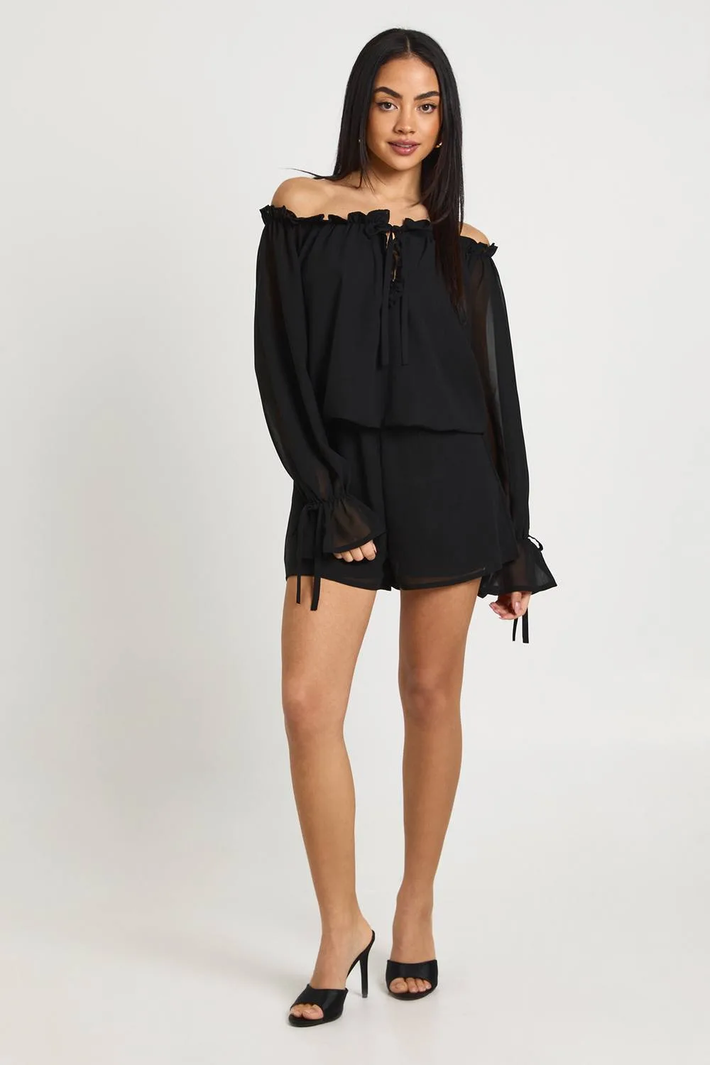 Chiffon Long Sleeve Ruffle Playsuit