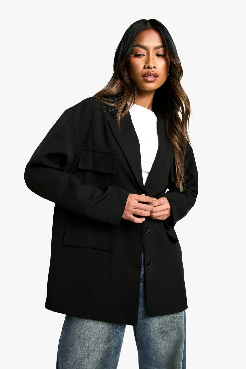 Woven Slouchy Oversized Pocket Blazer by boohoo