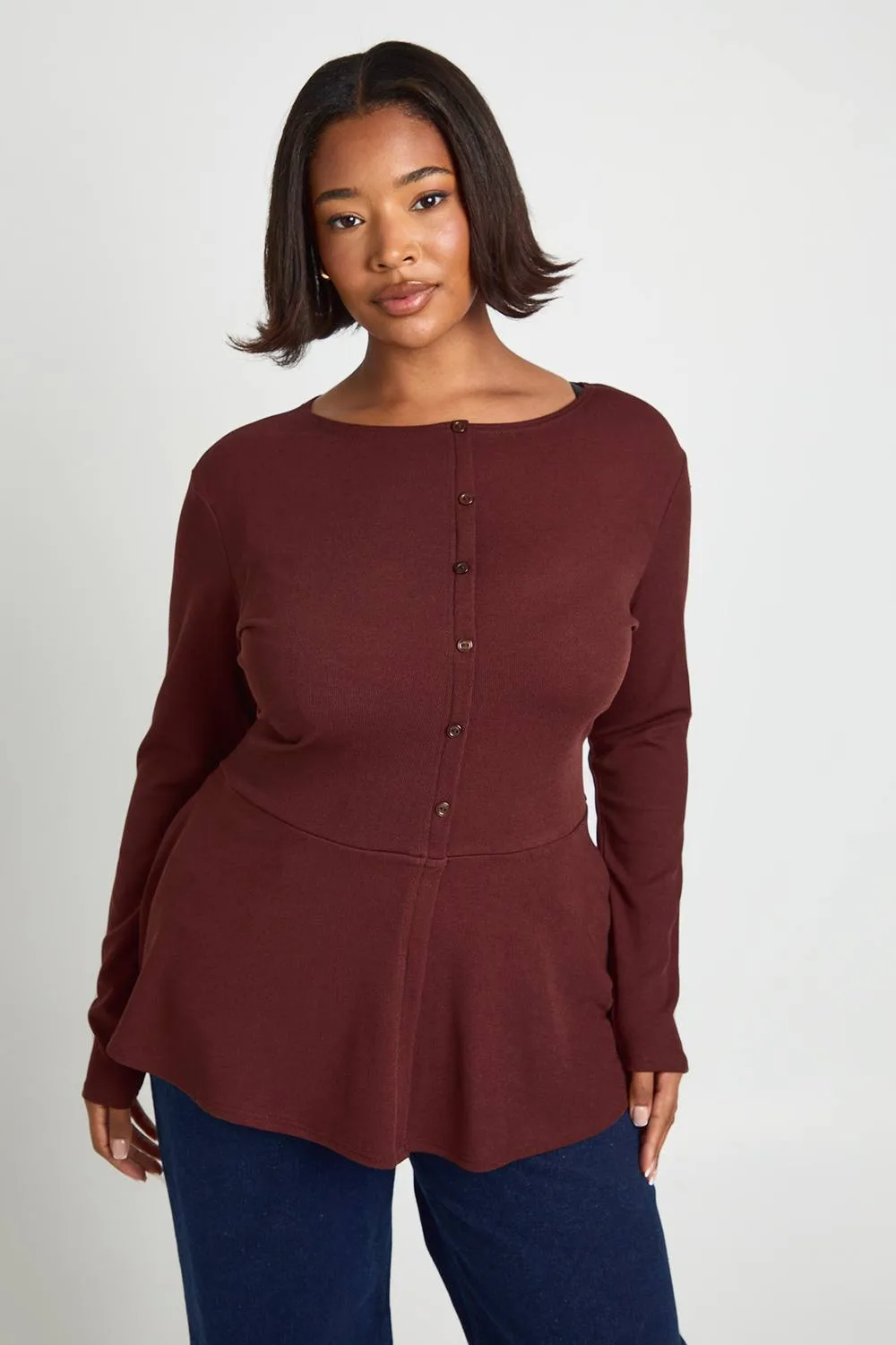 Button Front Peplum Top by boohoo